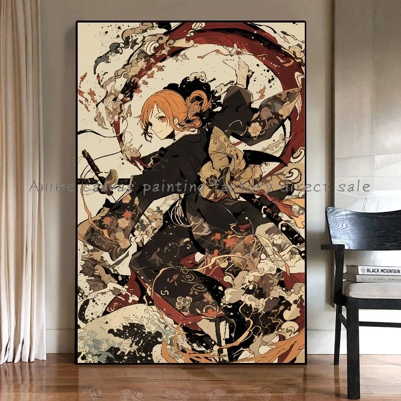 Anime One Piece Luffy Zoro Retro Poster Cafe Bar Fashion Home Wall Art Decorative Wall Painting Printed Canvas Painting