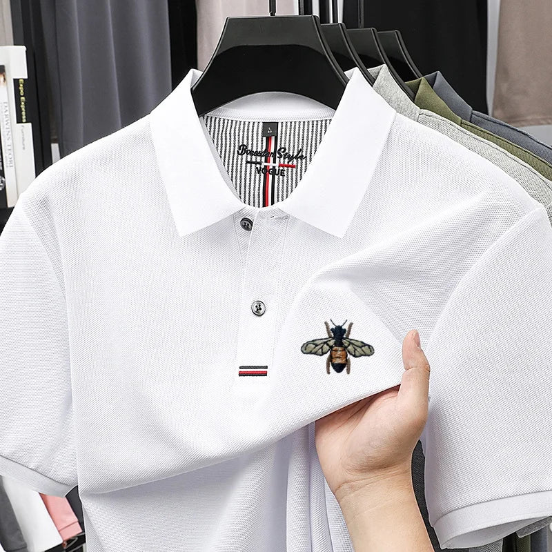 %Cotton letter jacquard lapel short sleeved T-shirt men's high-end brand Little Bee embroidery fashion trend summer polo shirt