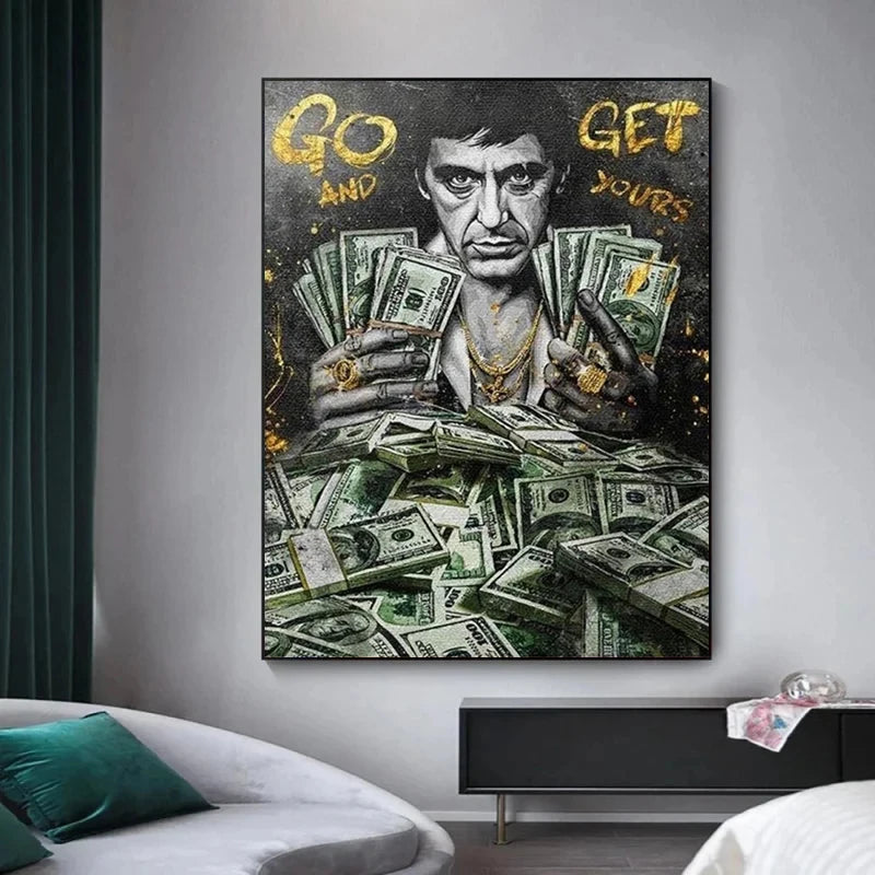 Scarface Tony Montana Series Motivational Quote Dollars/Money/Cash Canvas Painting Wall Pictures Bedroom Office Home Decoration