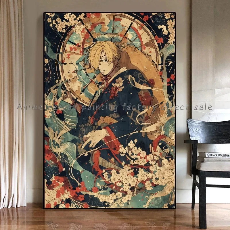 Anime One Piece Luffy Zoro Retro Poster Cafe Bar Fashion Home Wall Art Decorative Wall Painting Printed Canvas Painting