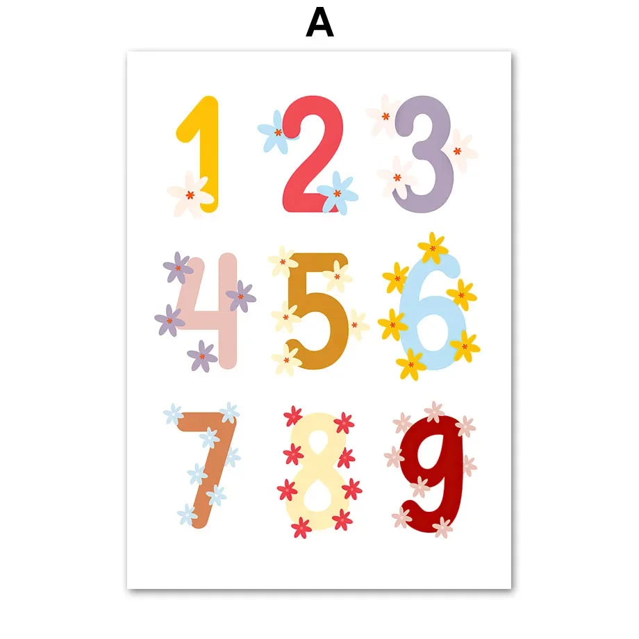Adorable Alphabet Numbers Unicorn Horse Fruits Flowers Cartoon Wall Art Canvas Painting Prints Baby Kids Room Decor