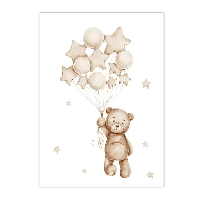 Custom Name Nursery Poster Bear Hot Air Balloon Wall Art Prints Boho Rainbow Sun Canvas Painting Pictures Baby Kids Room Dear