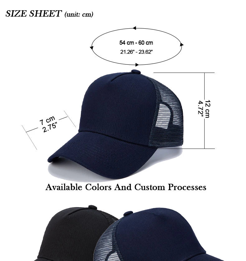 Wholesale Hat Men's Baseball Caps Unisex Casual Decorative Travel Hats Adult Tennis Caps Mesh Hats Custom Embroidery Print Logo
