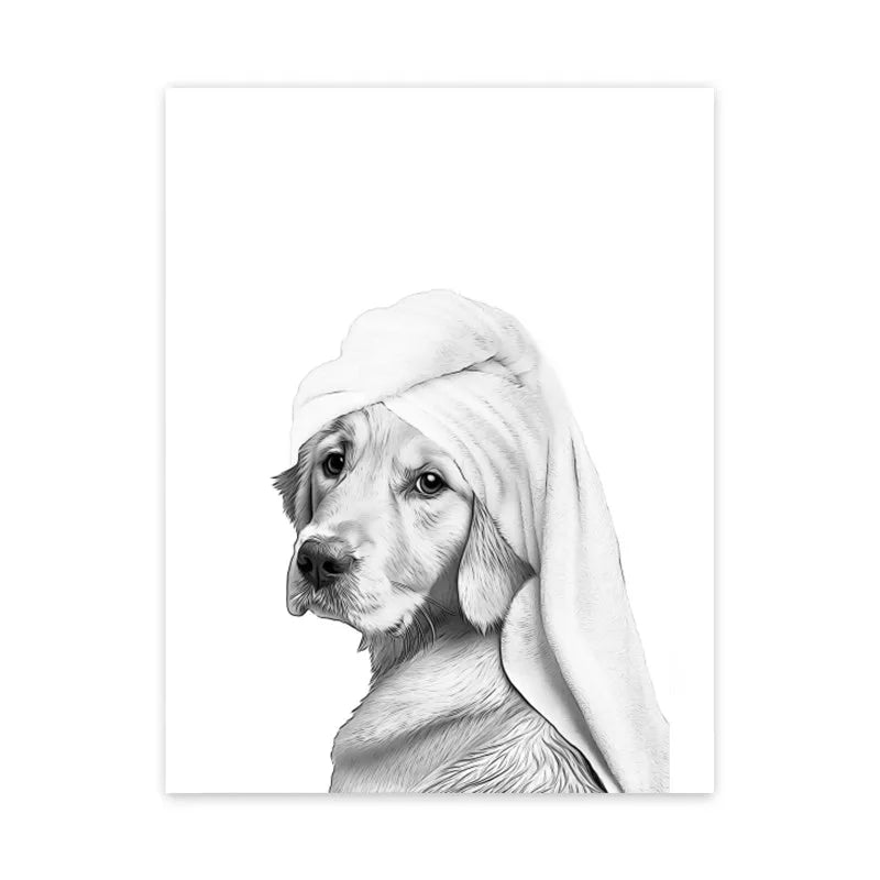 Funny Canvas Poster Cat Giraffe Dog Elephant Toilet Paper Bathtub Funny Bathroom Poster Wall Art Shower Room Home Decoration