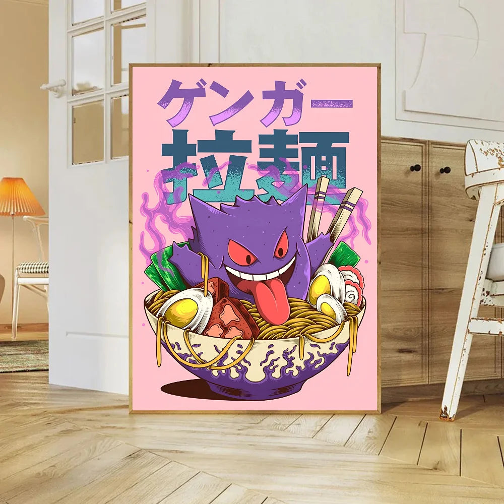 Miniso Anime P-Pokemon Poster Self-adhesive Art Waterproof Paper Sticker Coffee House Bar Room Wall Decor