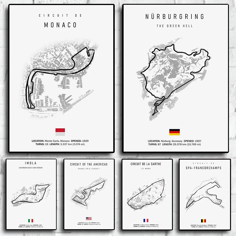 Formula 1 Internationa Track Circuit Canvas Painting F1 Wall Art Nordic Poster Aesthetic Motorsport Race Picture For Home Decor