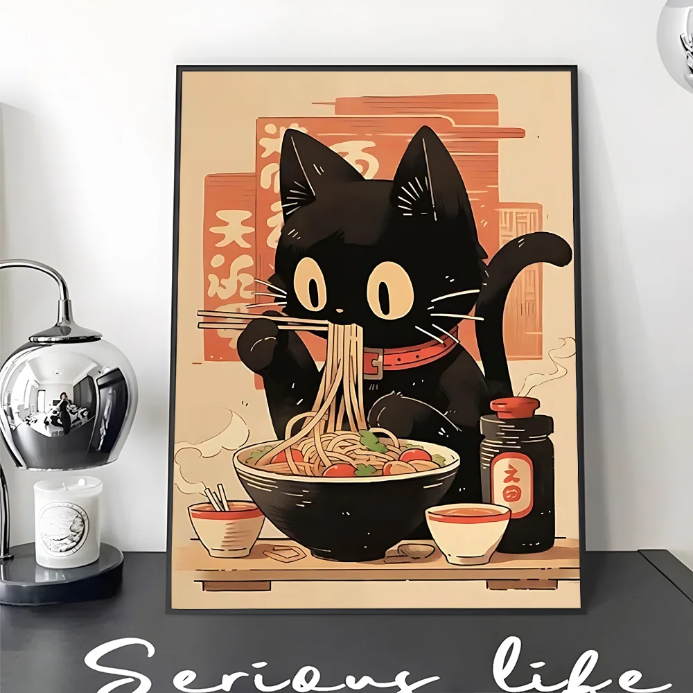 Hot Style Ramen Animal Cat Anime Posters Sticky Whitepaper Sticker DIY Room Bar Cafe Kawaii Room Decor