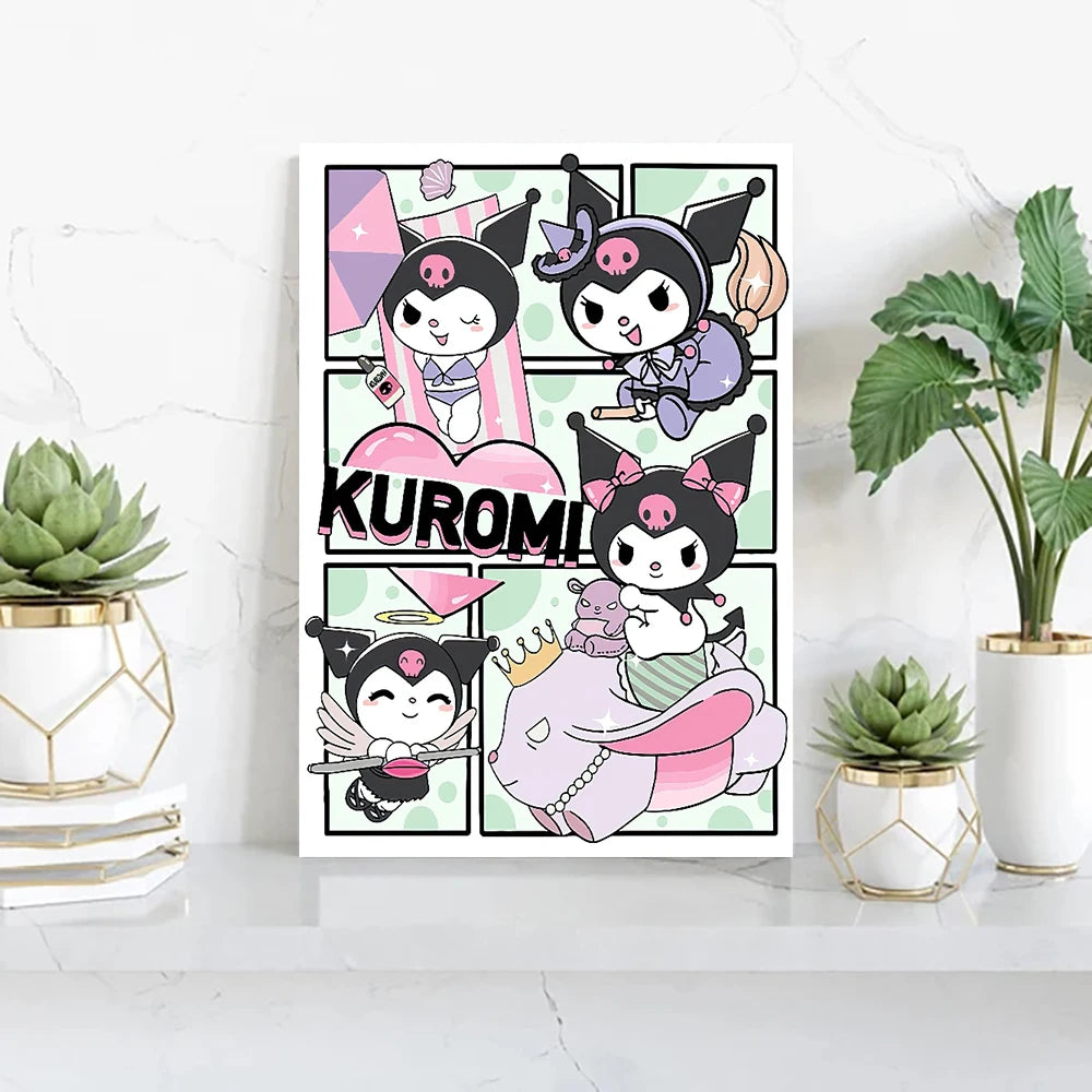 MINISO Cartoon Poster Sanrio Kuromi Hello Kitty Canvas Wall Art Print Mural Home Decoration Birthday Christmas Gift