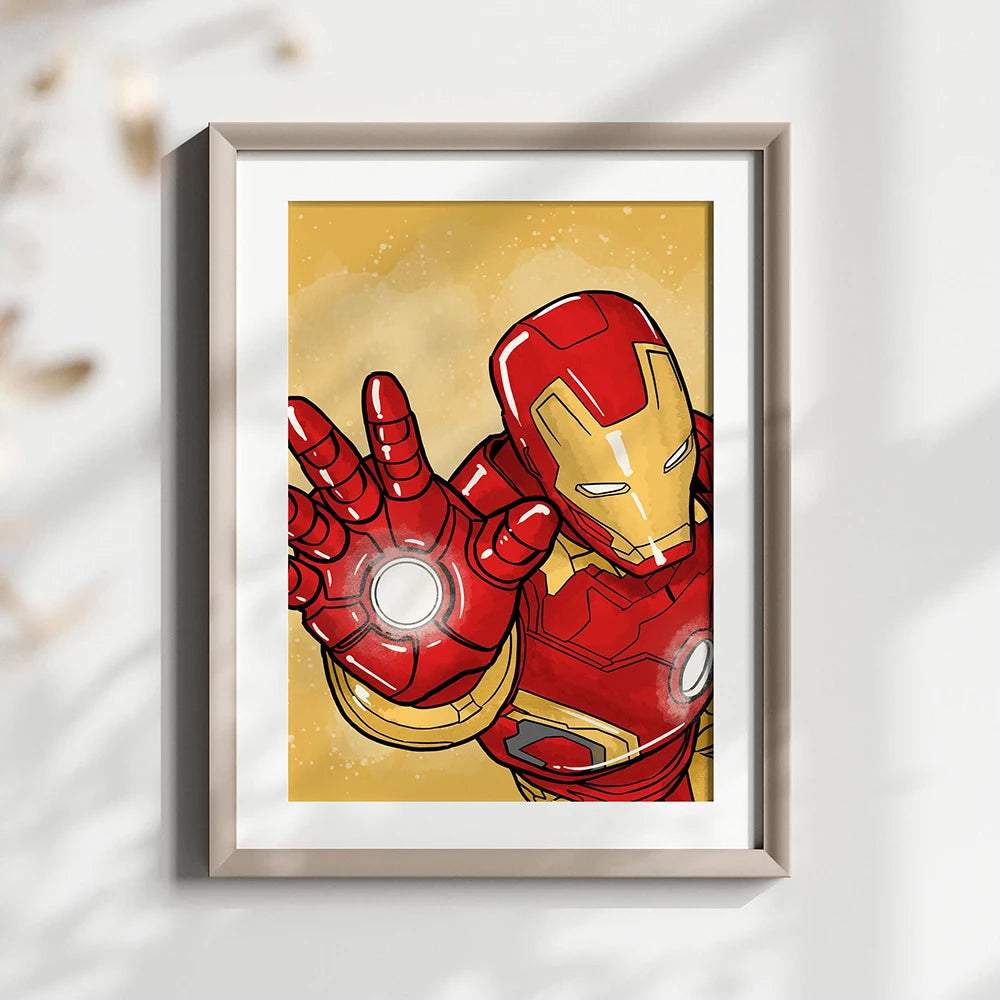 MINISO Poster Marvel Canvas Wall Art Print Mural Spider-Man Iron Man Captain America Cartoon Poster Home Decor Gift for Friends