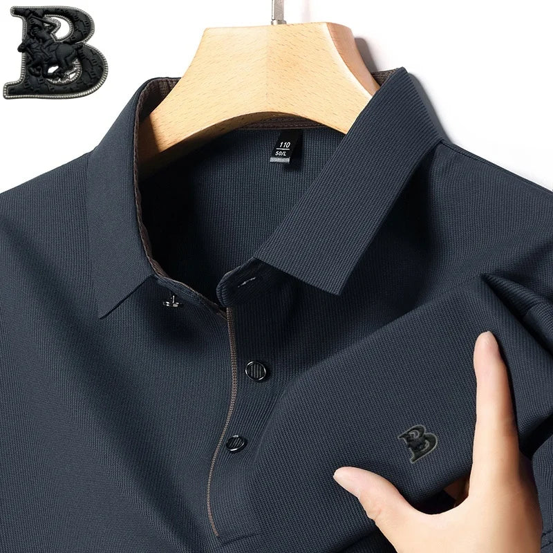 New Summer Men's Elastic Breathable Short Sleeve Designer Luxury Embossed Polo Shirt Fashionable Slimming Business Casual Tshirt