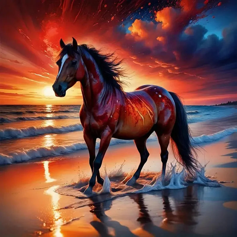HUACAN Diamond Painting Horse Animal Mosaic Sunset Seaside Rhinestone Pictures DIY Creative Hobbies Decoration Living Room