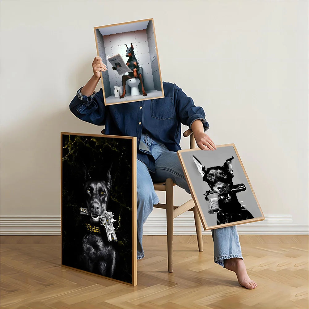 Modern Fashion Black Doberman Dog Whitepaper Poster HD Quality Poster Wall Art Painting Study Room Wall Decor