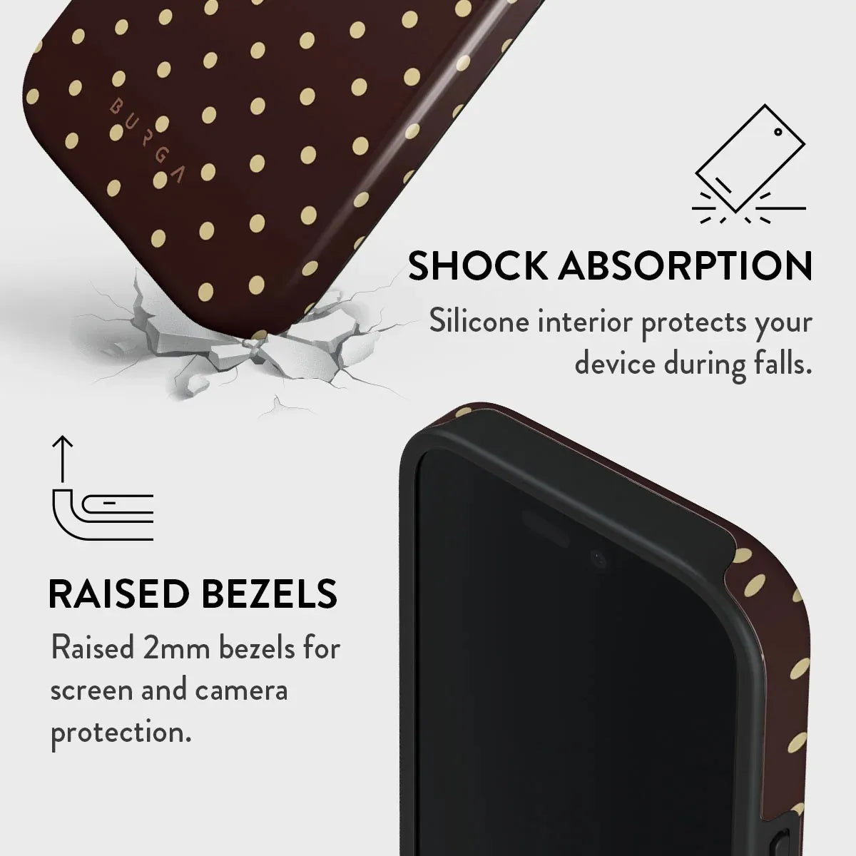 BURGA White Polka Dots INS Phone Case for iPhone 16 15 14 13 12 11 Pro Max Plus Luxury Double-layer Back Cover Fundas