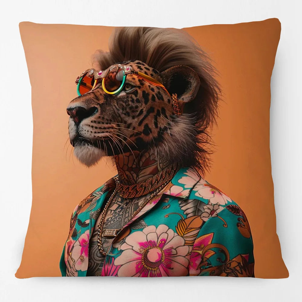 Animals Portrait Poster Pillowcase Horse Dog Fox Flower Giraffe Leopard Tiger Cushion Cover Living Room Square Home Decoration
