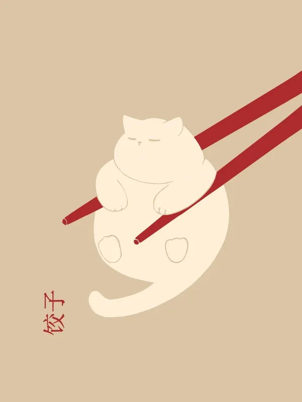 Funny Cat Dumpling Lazy Cat Illustration Abstract Line Poster Canvas Painting Nodic Wall Art Pictures Bathroom Home Decoration