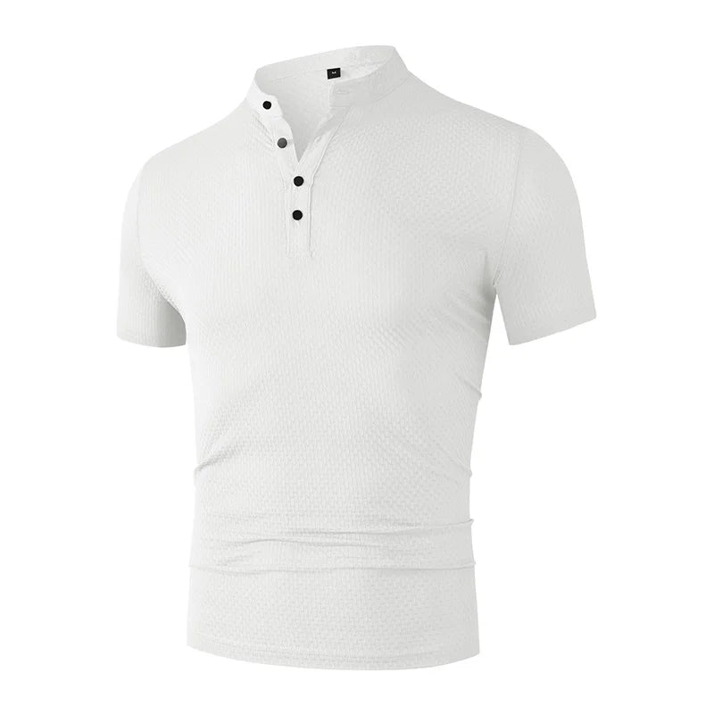 New Men's Business Casual Short Sleeved Bone Flower Solid Color POLO Shirt Fashion Breathable Comfortable Summer Versatile Top
