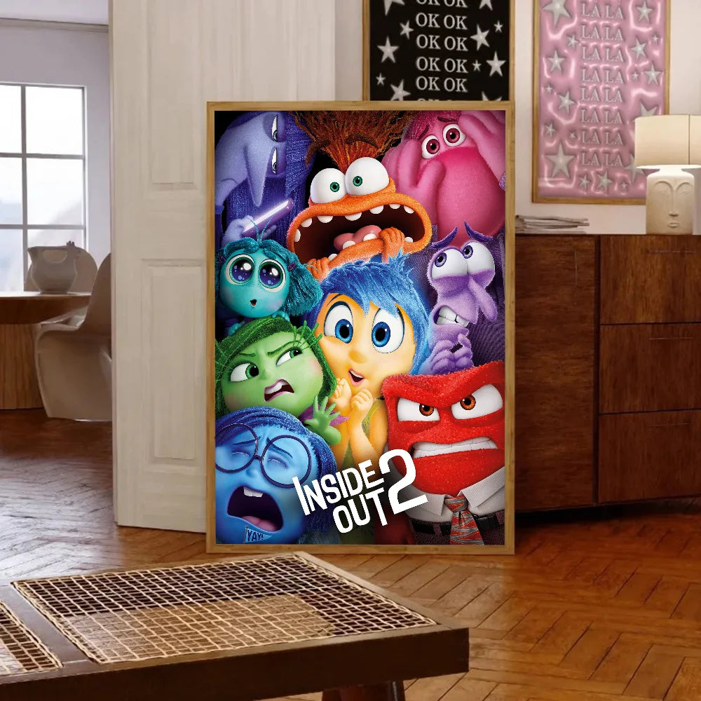 Movie I-insides Out 2 Poster Self-adhesive Art Waterproof Paper Sticker Coffee House Bar Room Wall Decor