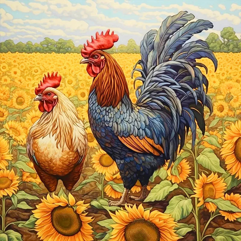 Huacan Full Diamond Mosaic Animal Chicken 5d Drill Painting Landscape Kit Farm Embroidery Sunflower Home Decoration Diy Gift