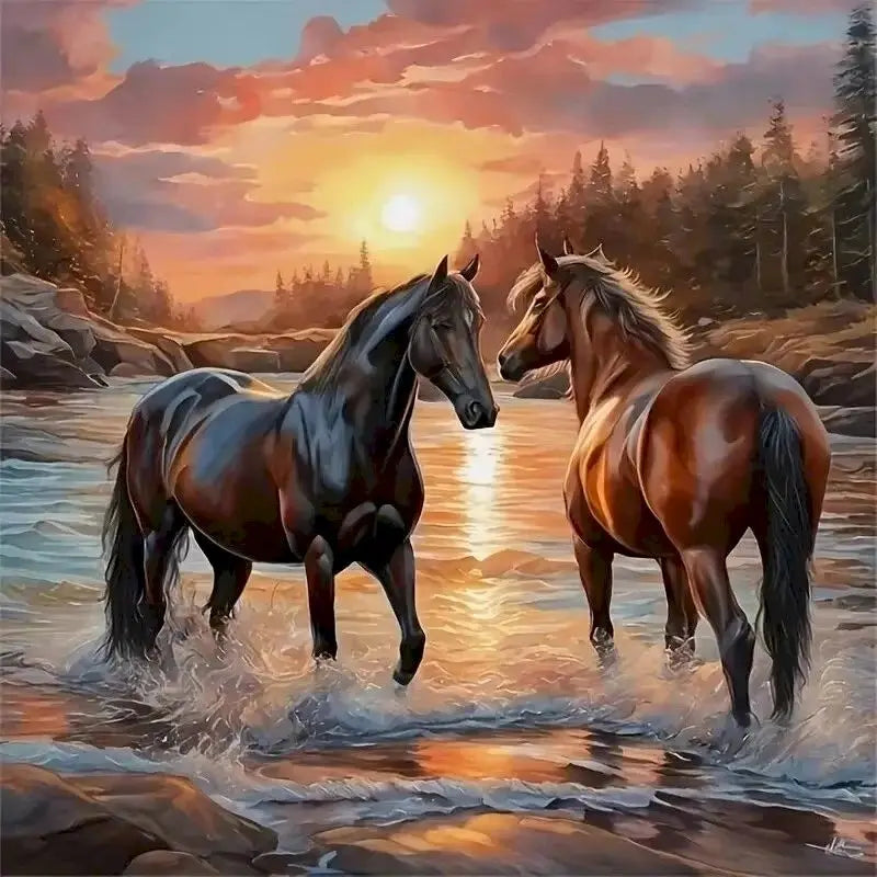 Diamond Painting Animal Horse Diy Drill Mosaic Flower 5d Embroidery Sunset Complete Kit Wall Decoration Gift