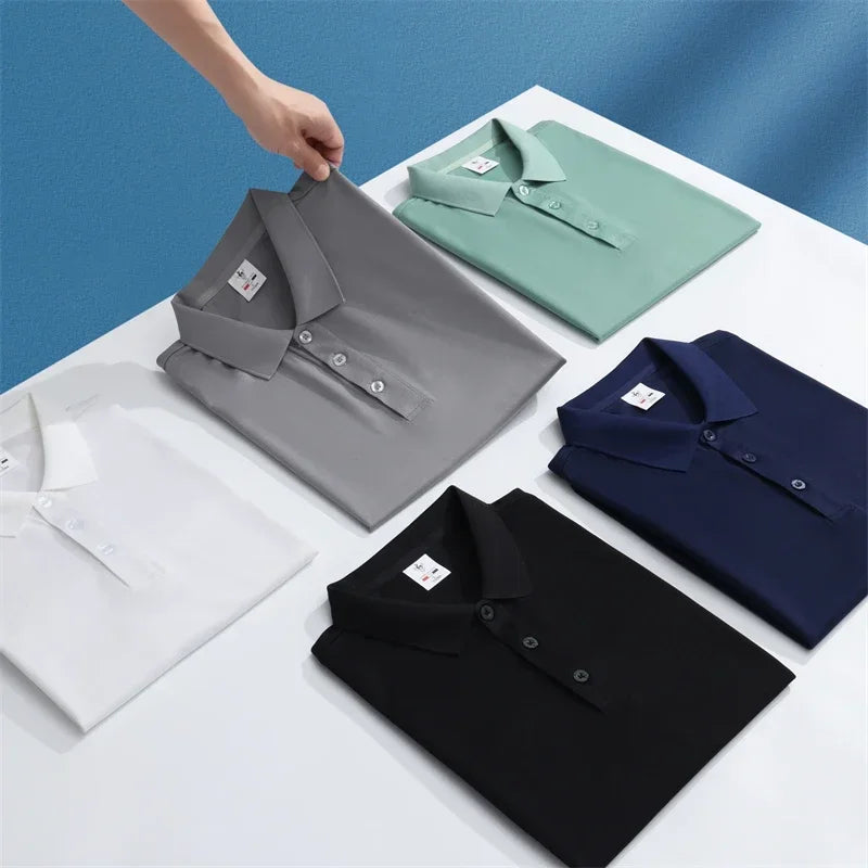 2025 New Men's Casual Solid Color Short Sleeved Polo Shirt Summer Fashionable and Comfortable Versatile Top