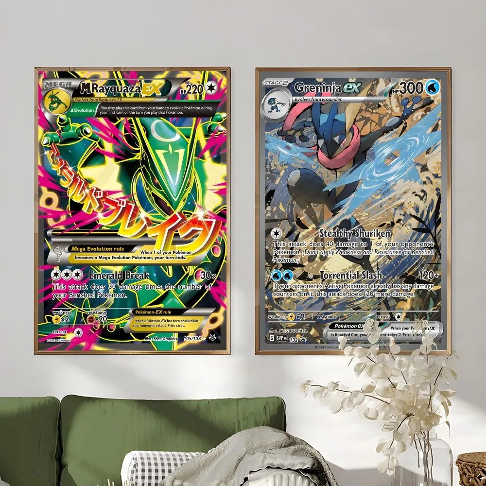 Rayquaza Greninja Sylveon Charizard Card Poster Sticky Wall Art Printing Waterproof Home Living Bed Room Bar Aesthetic Decor