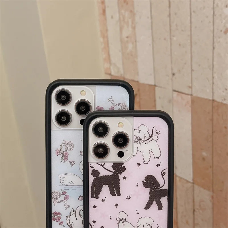 Wildflower 3D Sweet Swan Lake Phone Case for iPhone 16 15 14 13 12 Pro Max Plus 16pro 15pro Ins Puppy WF Cute Cartoon Cover