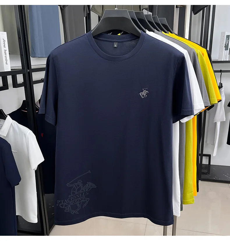 Designer brand short sleeve T-shirt high-end pony embroidery summer new top comfort breathable fashion round neck men's clothing