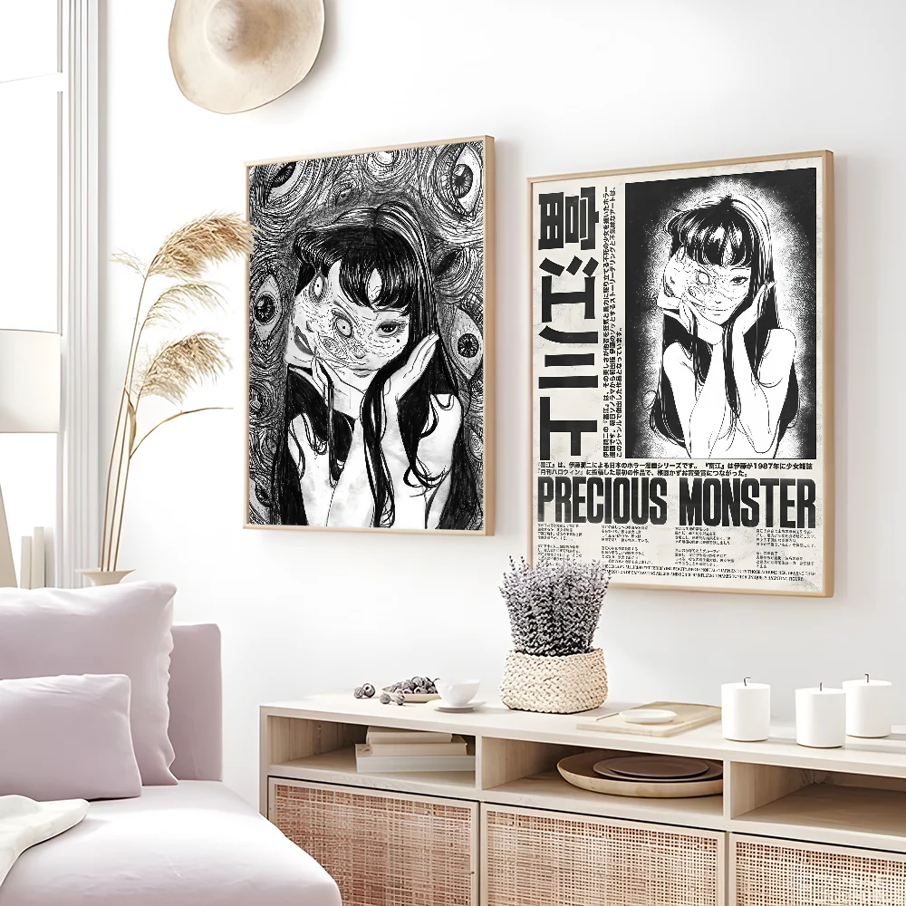 J-Junji Ito T-Tomie Retro Cool Girl Poster Sticky Wall Art Printing Waterproof Home Living Bed Room Bar Aesthetic Decor