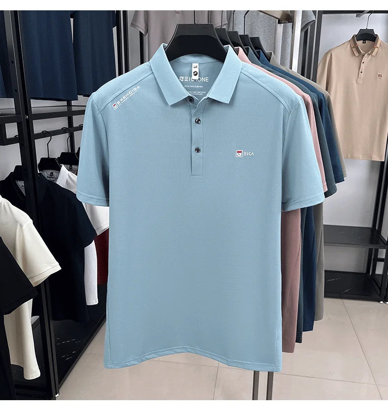 Luxury fashion men's short sleeve polo shirt summer new trend brand symbol embossed silky smooth loose breathable lapel T-shirt
