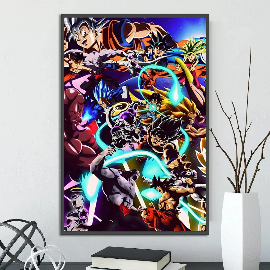 Dragon Ball Self-adhesive Poster Super Saiyan Goku Anime Wallpapr Vegeta Home Decoration Painting Wall Art Kid Birthday Gift