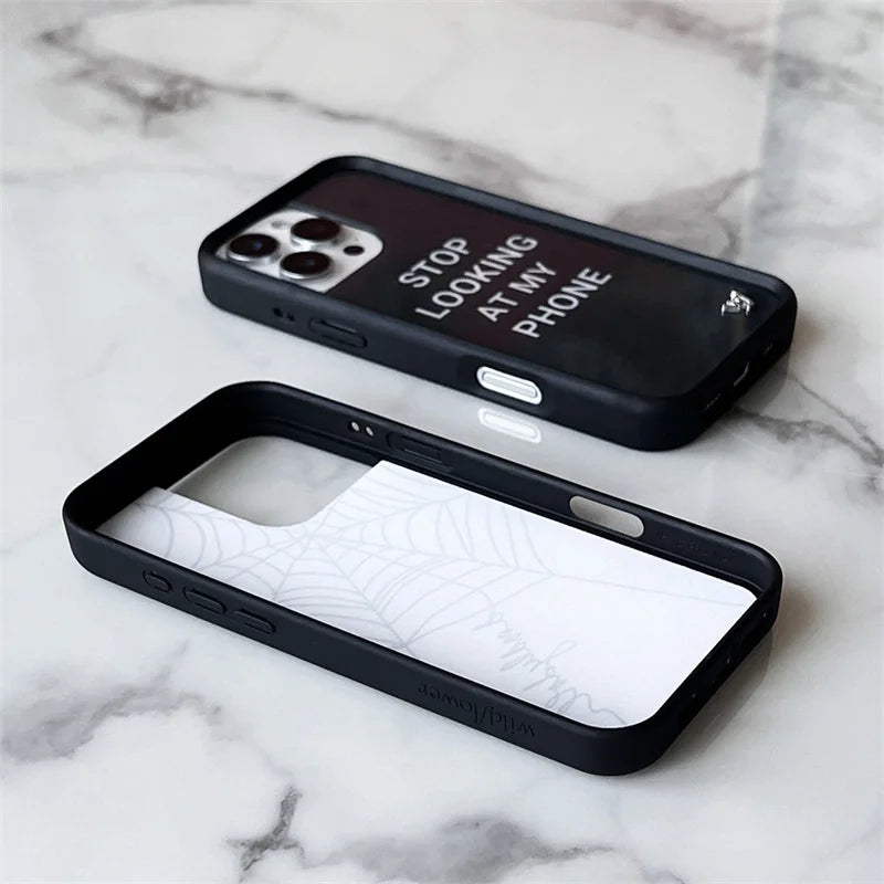 Wildflower Glossy 3D Full Marble Spider Web Pattern Phone Case For iPhone 16 15 14 13 12 Pro Max WF Letter Anti-Fall Hard Cover
