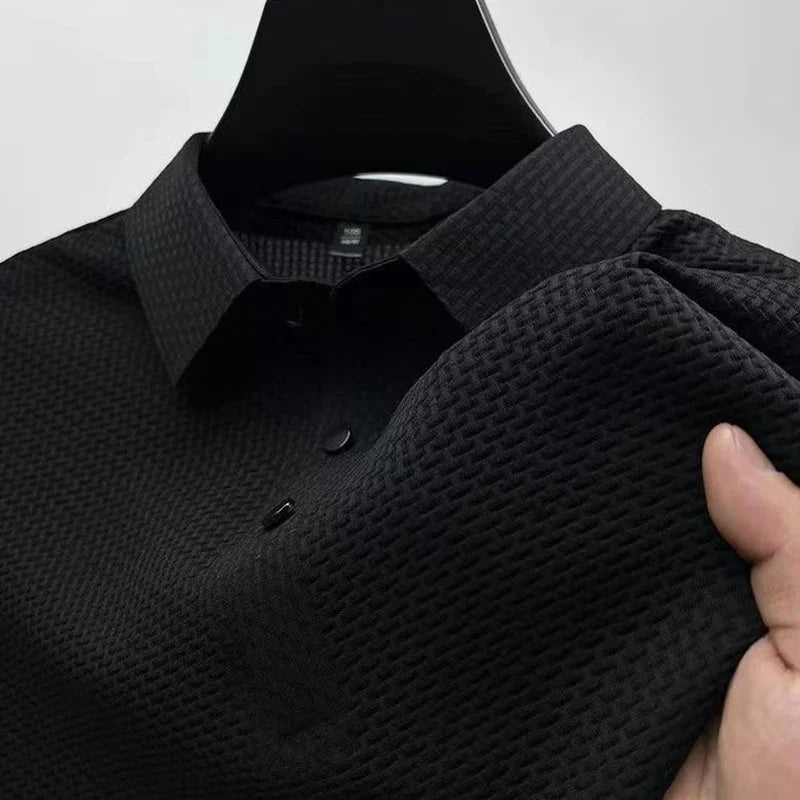 2025 Men's Business Casual Short Sleeved Bone Flower Solid Color POLO Shirt Fashion Breathable Comfortable Summer Versatile Top