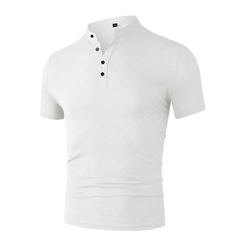 New Men's Business Casual Short Sleeved Bone Flower Solid Color POLO Shirt Fashion Breathable Comfortable Summer Versatile Top