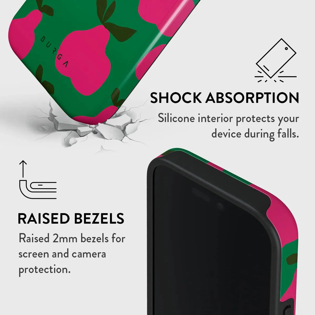 Pink Pear BURGA Phone Case for iPhone 16 15 14 13 12 11 X XS XR XSMAX 7 8 Pro Max Plus Luxury Double-layer Back Cover