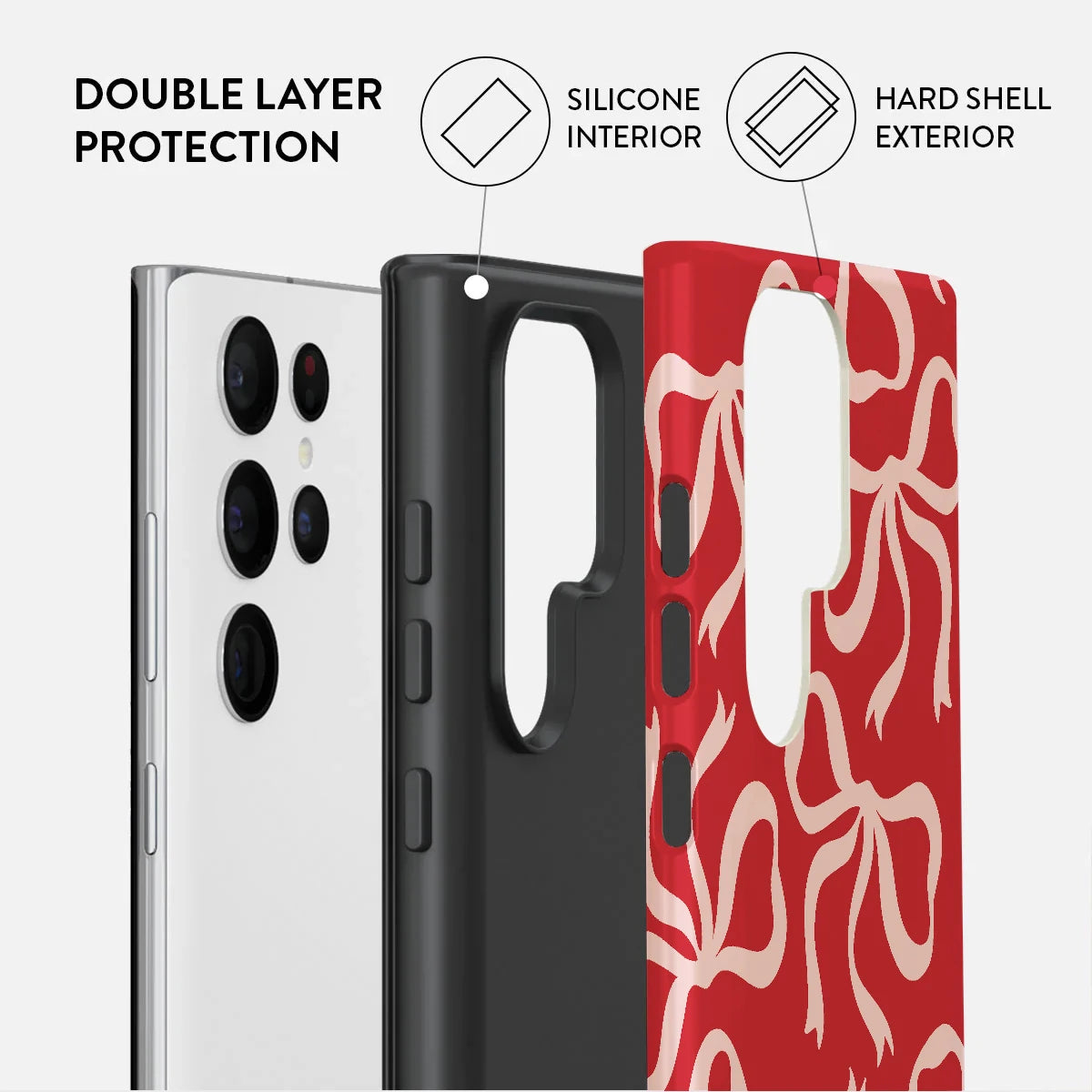 Phone Case for Samsung S25 S24 S23 S22 A55 A54 A16 Ultra PRO Plus FE 5G Red Bow Pattern Hard Acrylic Shockproof Cover Funda
