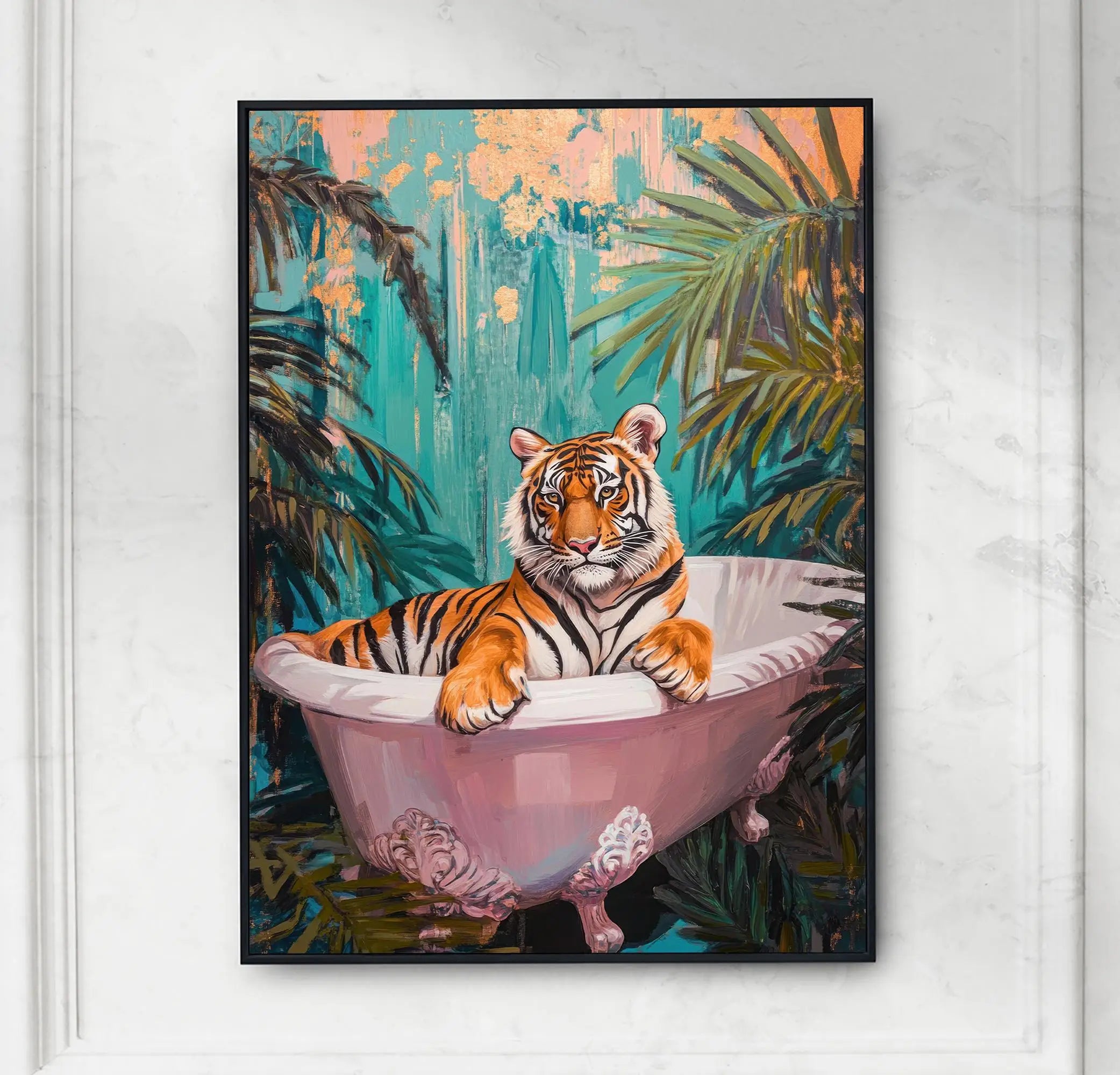 Relaxing Animal on Pool Float Summer Tropical Poster Lion Tiger Cat Canvas Painting Wall Art Fun Bathroom Living Room Home Decor