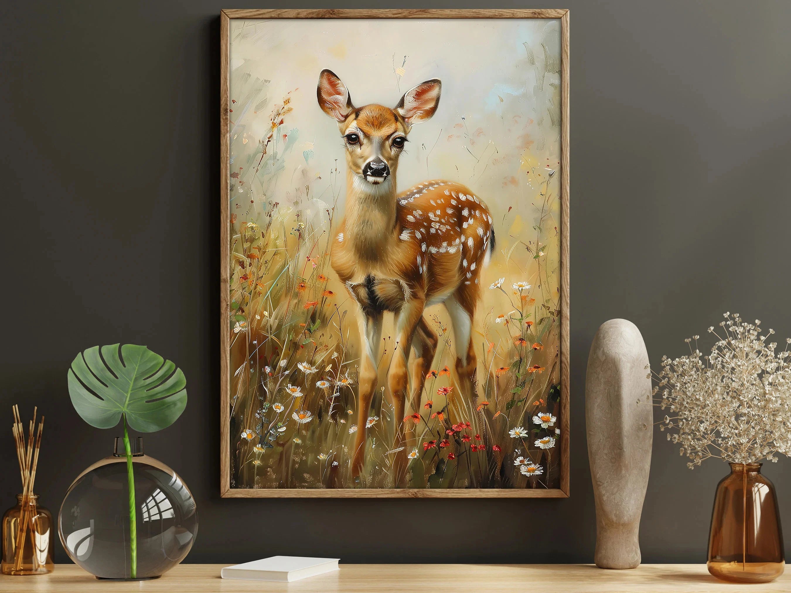 Pop Lovely Wildlife Wall Art Canvas Print Leopard Tiger Sleep On Bed Painting Deer Rabbit In Flowers Poster Home Decoration
