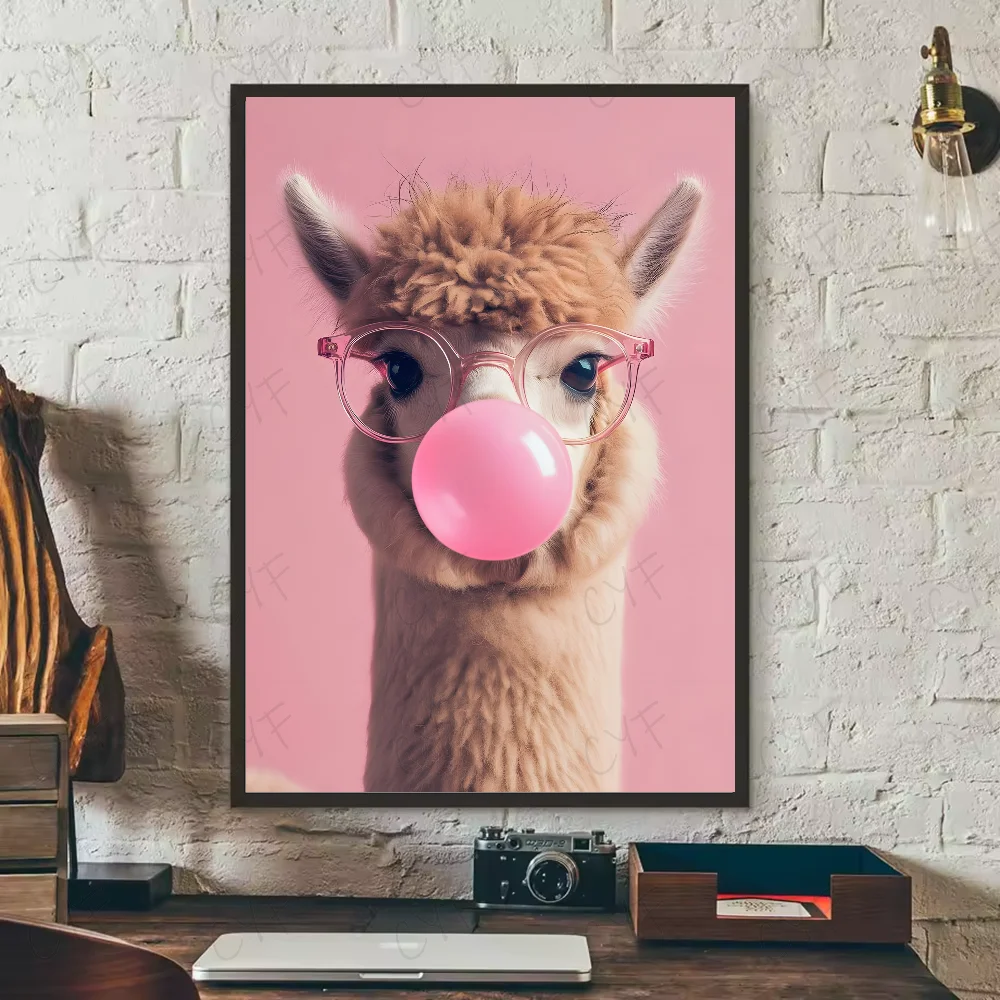 Multi-sizes Cute LIama Poster HD art sticky wall waterproof home living room bedroom bar aesthetic decoration