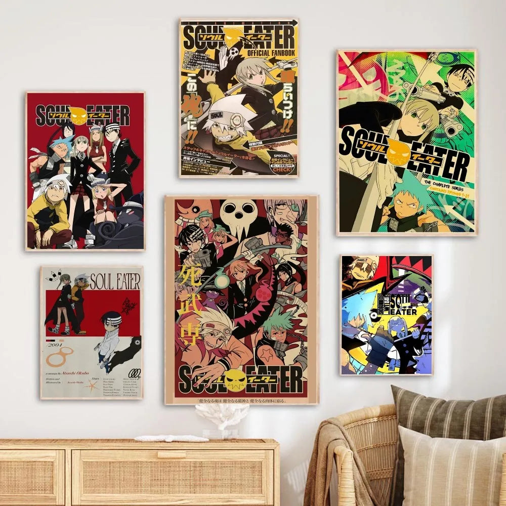 1PC Classic Anime Soul Eater Poster Self-adhesive Art Waterproof Paper Sticker Coffee House Bar Room Wall Decor