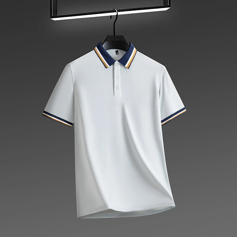 2025 New Men's Business Casual Short Sleeved Shirt Solid Color Polo Shirt Fashionable Breathable Comfortable Versatile Top