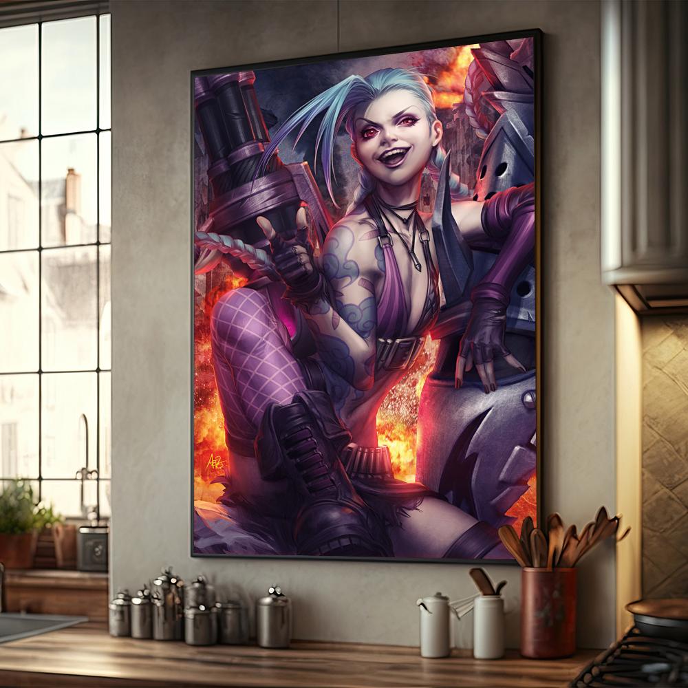 Cartoon Anime Game Arcane L-LOL Jinx Main Art Movie Posters Fancy Wall Sticker for Living Room Bar Decoration Room Wall Decor