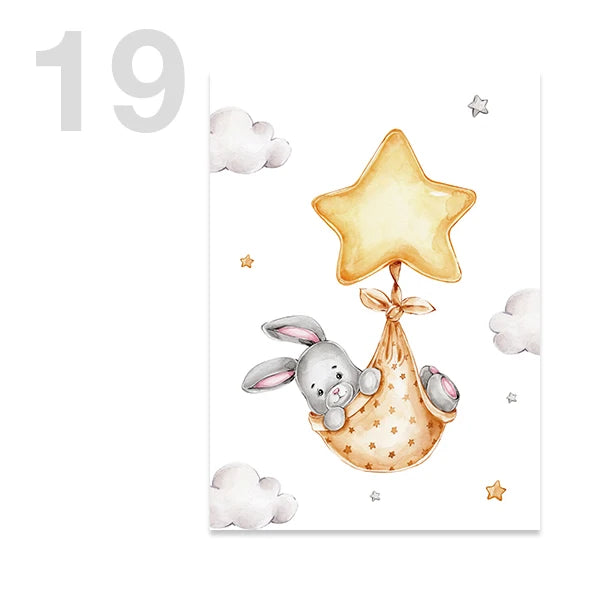 Watercolor Cute Teddy Bear and Rabbit Nursery Wall Art Posters and Prints Canvas Paintings Mural Pictures for Baby and Kids Room
