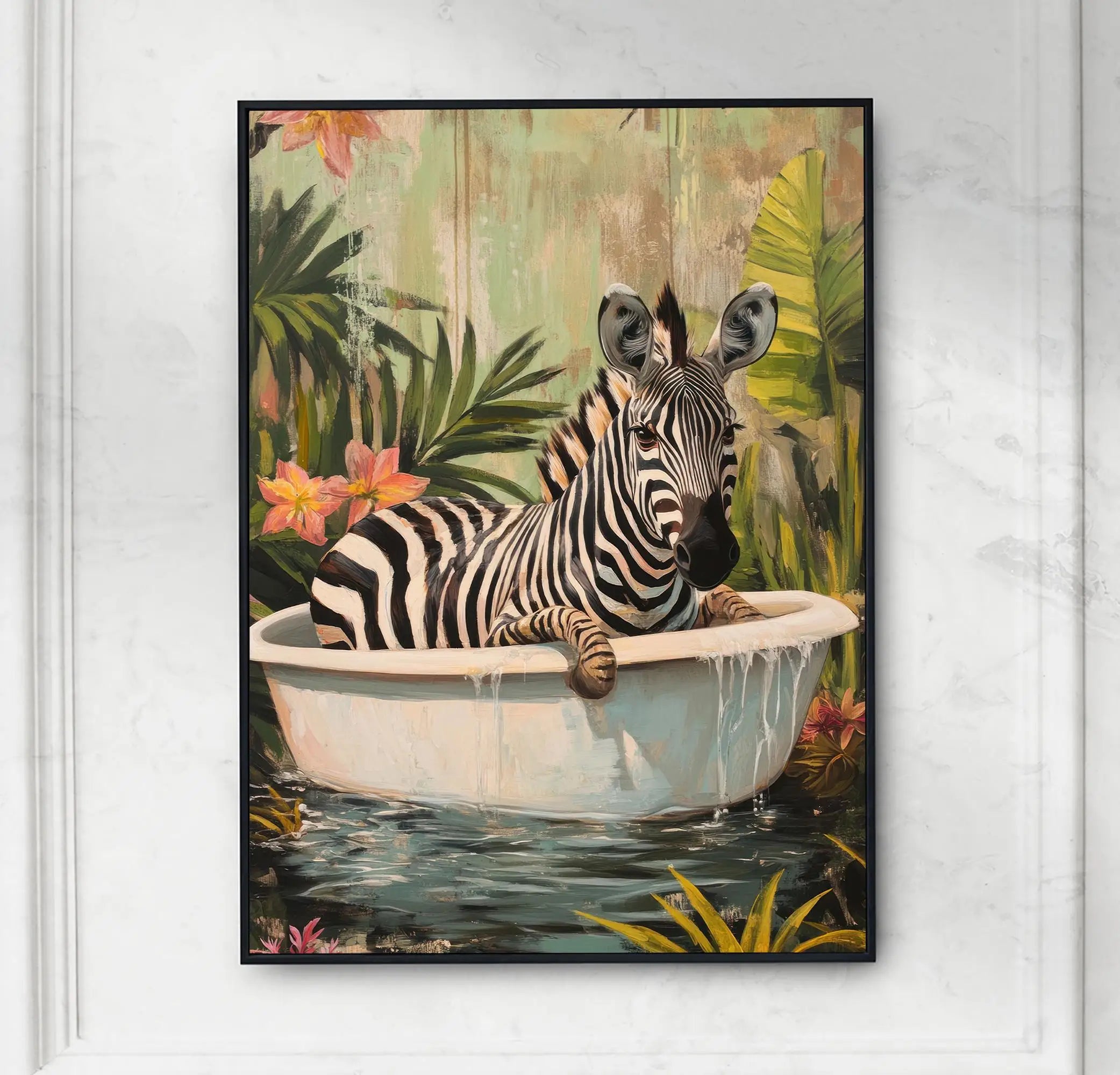 Relaxing Animal on Pool Float Summer Tropical Poster Lion Tiger Cat Canvas Painting Wall Art Fun Bathroom Living Room Home Decor
