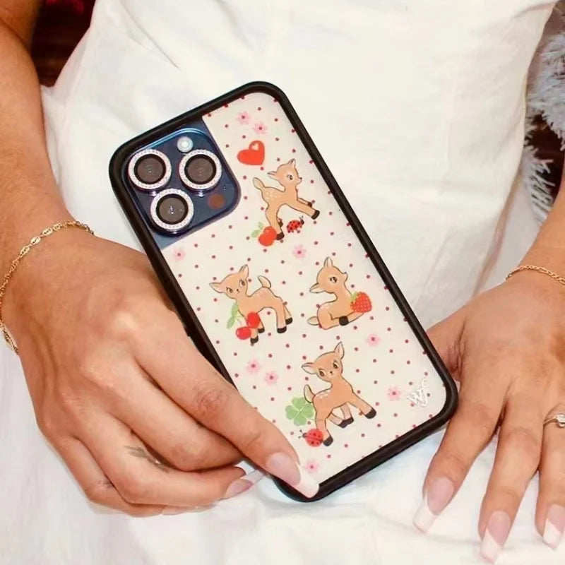 Wildflower 3D Christmas fawn Phone Case for iPhone 16 15 14 13 12 Pro Max Plus 16pro Cherry Strawberry WF Cartoon Cover