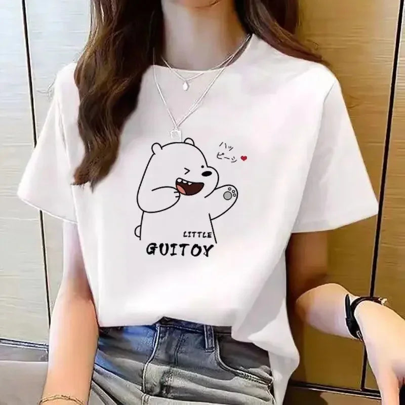 White Women's T-shirt Spring Summer Loose Fit Crew Neck Short Sleeve Base Shirt Inner Wear Versatile Stylish Base Layer Top