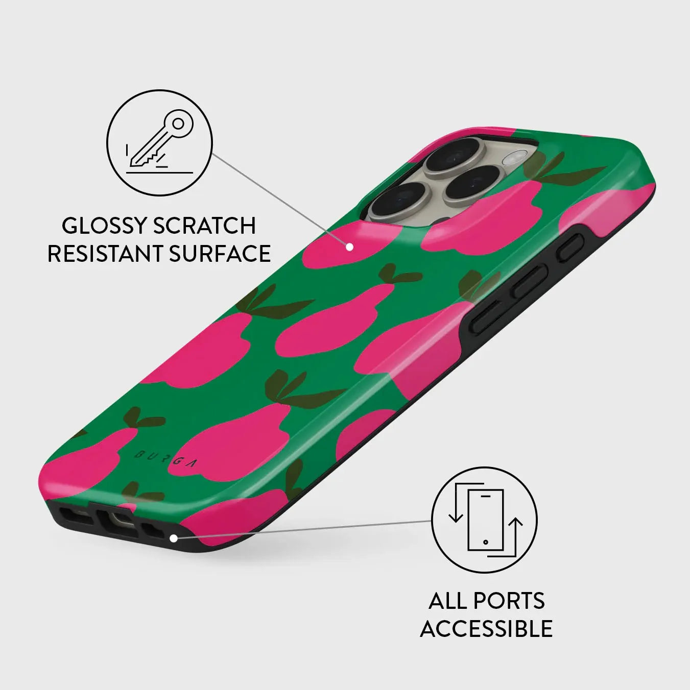 Pink Pear BURGA Phone Case for iPhone 16 15 14 13 12 11 X XS XR XSMAX 7 8 Pro Max Plus Luxury Double-layer Back Cover