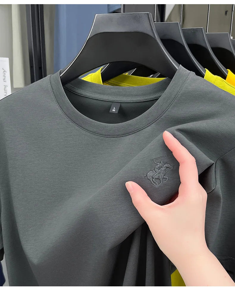 Designer brand short sleeve T-shirt high-end pony embroidery summer new top comfort breathable fashion round neck men's clothing