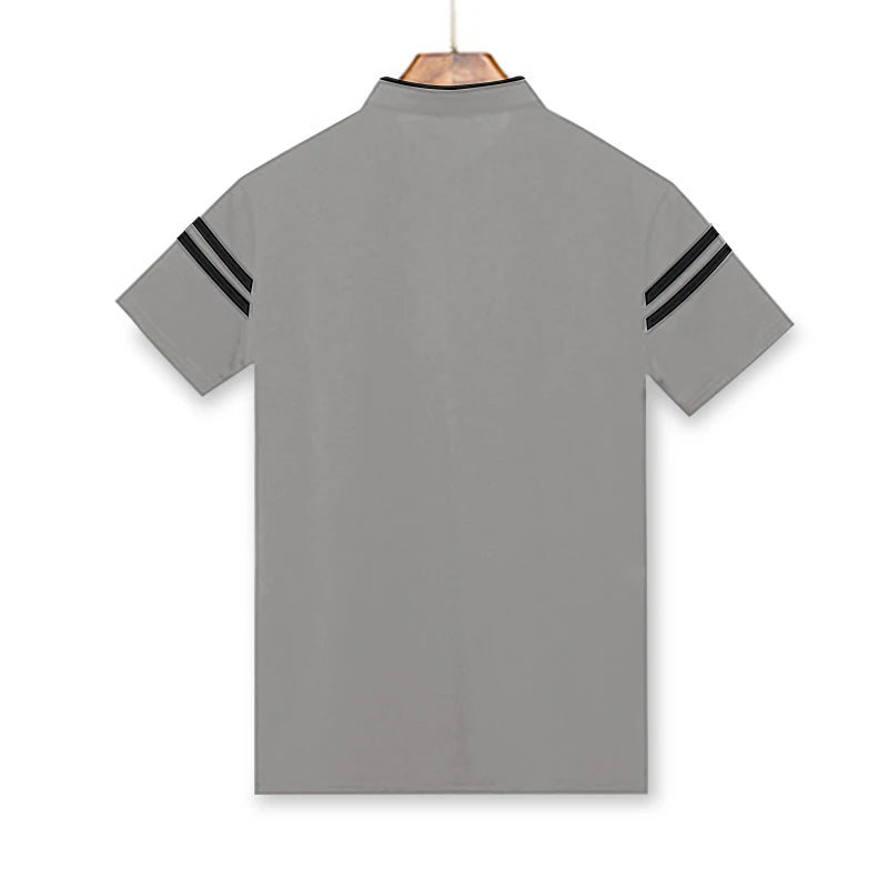 2025 Men's Casual Fashion Solid Color Short Sleeved Polo Shirt Stand Up Collar Versatile Comfortable Top