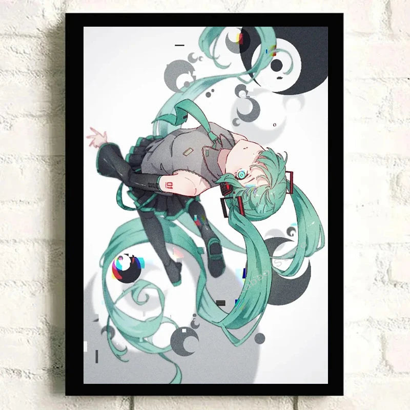 H-Hatsune Anime Miku-Poster Cartoon beautiful girl Anime Canvas Print Poster Poster Wall Art Decoration For Home Room Decoration