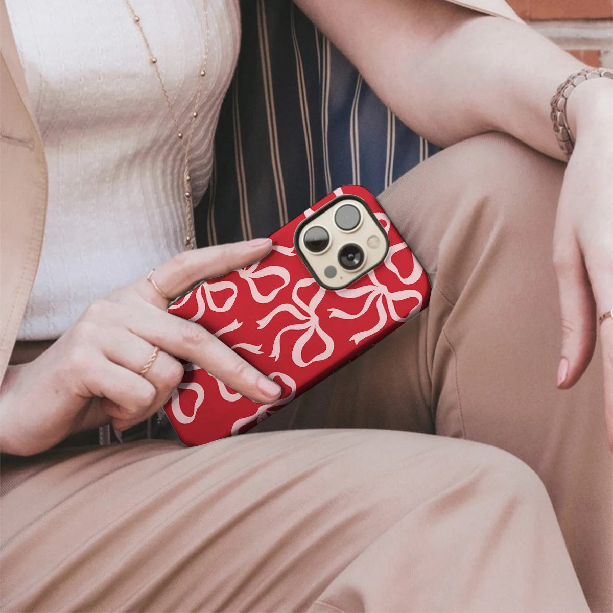 Phone Case for Samsung S25 S24 S23 S22 A55 A54 A16 Ultra PRO Plus FE 5G Red Bow Pattern Hard Acrylic Shockproof Cover Funda